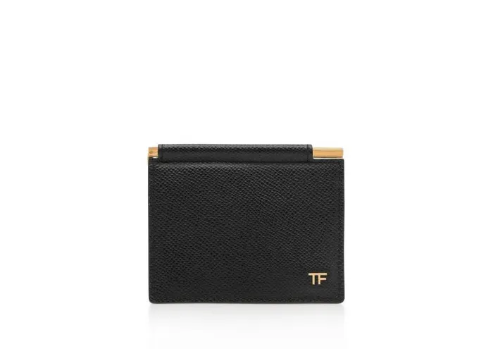 Men Small Leather Goods Tom Ford Small Grain Leather Folding Money Clip Cardholder Black