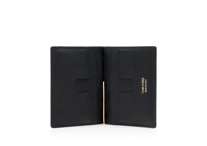 Men Small Leather Goods Tom Ford Small Grain Leather Folding Money Clip Cardholder Black