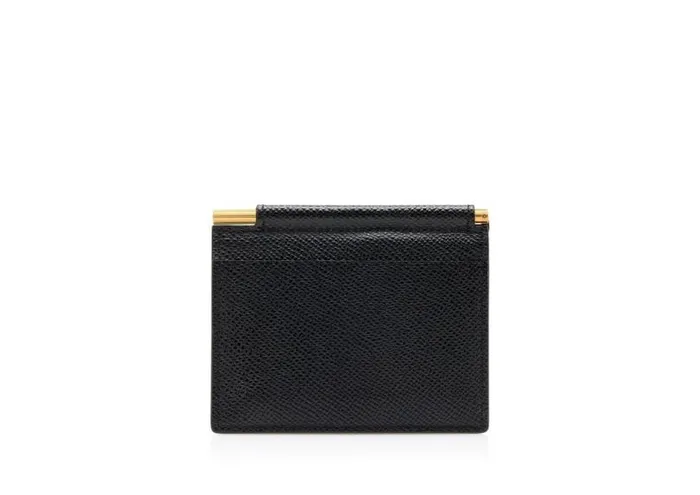 Men Small Leather Goods Tom Ford Small Grain Leather Folding Money Clip Cardholder Black