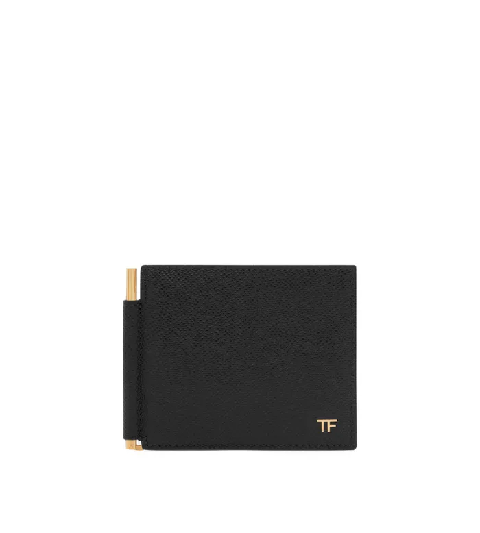 Men Small Leather Goods Tom Ford Small Grain Leather Money Clip Wallet Black