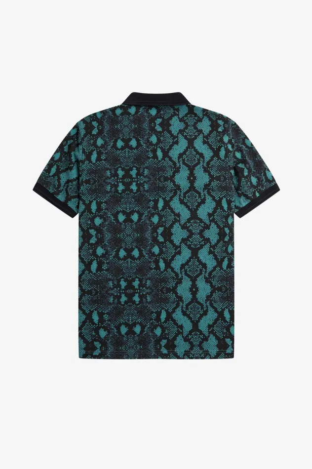 Men Snake Print Shirt Deep Mint Fred Perry Polo Shirts