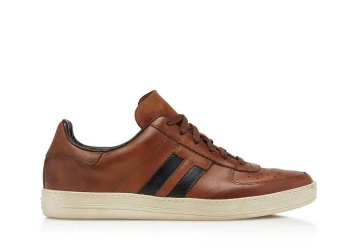 Men Sneakers Tom Ford Radcliffe Burnished Leather Sneakers Teak