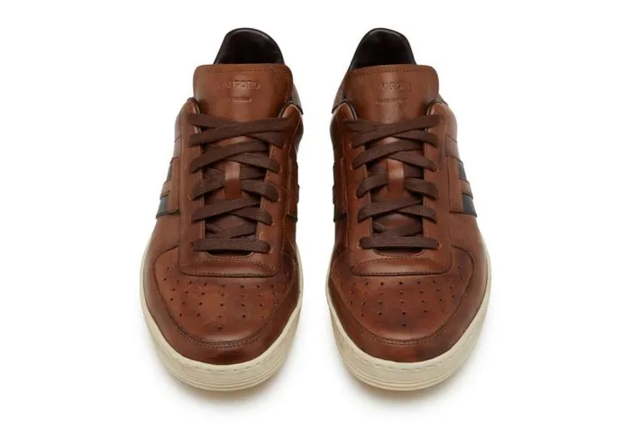 Men Sneakers Tom Ford Radcliffe Burnished Leather Sneakers Teak