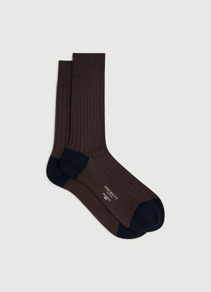 Men Socks and Underwear Hackett London Ribbed Cotton Socks Dark Brown