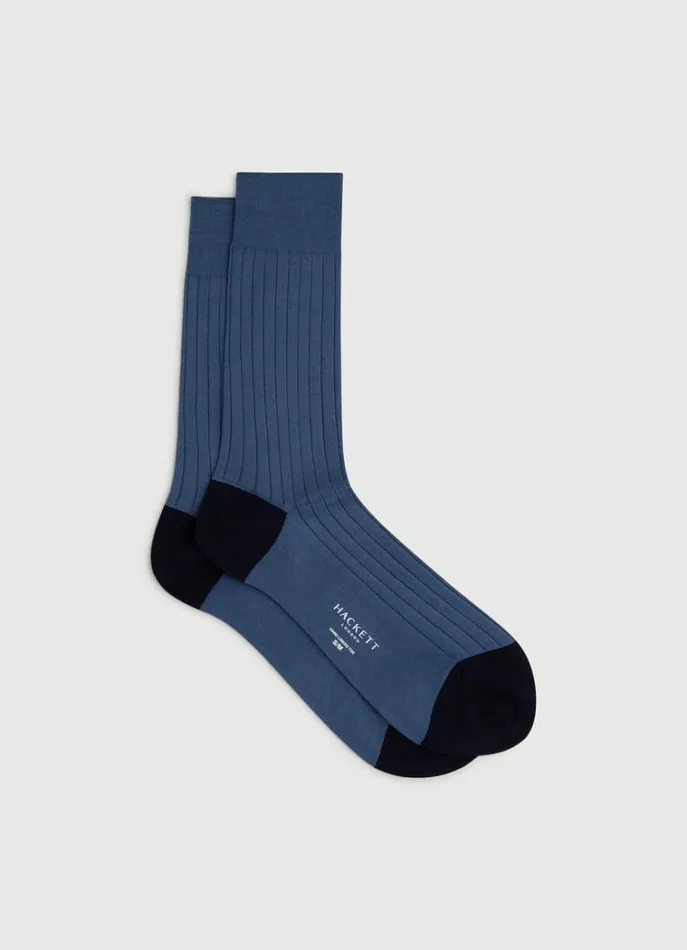 Men Socks and Underwear Hackett London Ribbed Cotton Socks Royal Blue