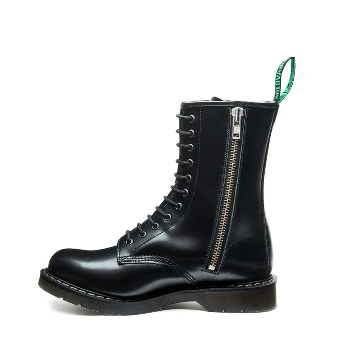 Men Solovair Derby Boots Black HiShine 11 Eye Zip Derby Boot