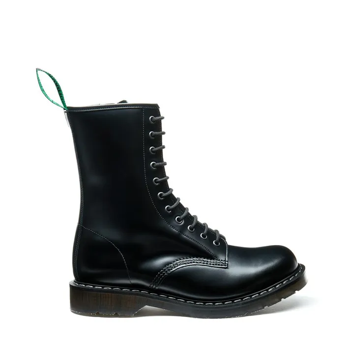 Men Solovair Derby Boots Black HiShine 11 Eye Zip Derby Boot