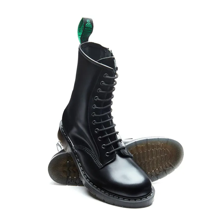 Men Solovair Derby Boots Black HiShine 11 Eye Zip Derby Boot
