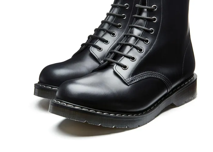 Men Solovair Derby Boots Black HiShine 11 Eye Zip Derby Boot