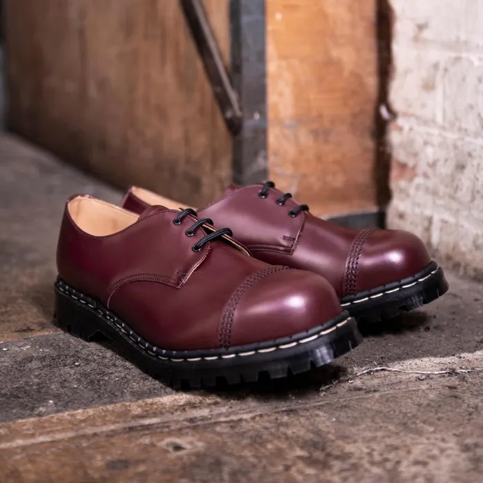 Men Solovair Gibson Shoes Oxblood HiShine Steel Toe Capped Gibson Shoe