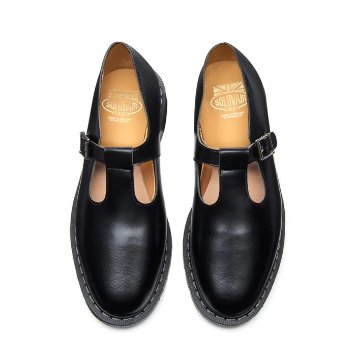 Men Solovair Mary Jane Shoes Black HiShine Mary Jane Shoe