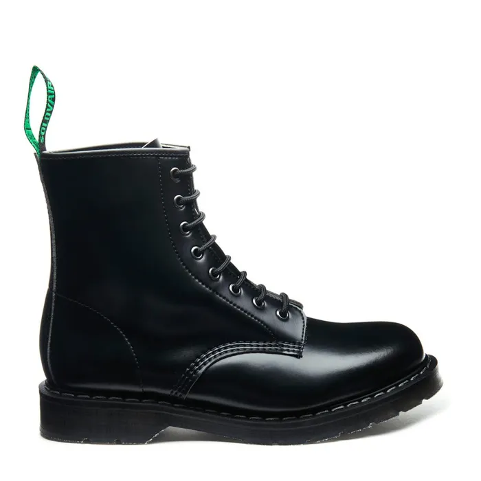 Men Solovair Vegan Boots Black Vegan HiShine 8 Eye Derby Boot