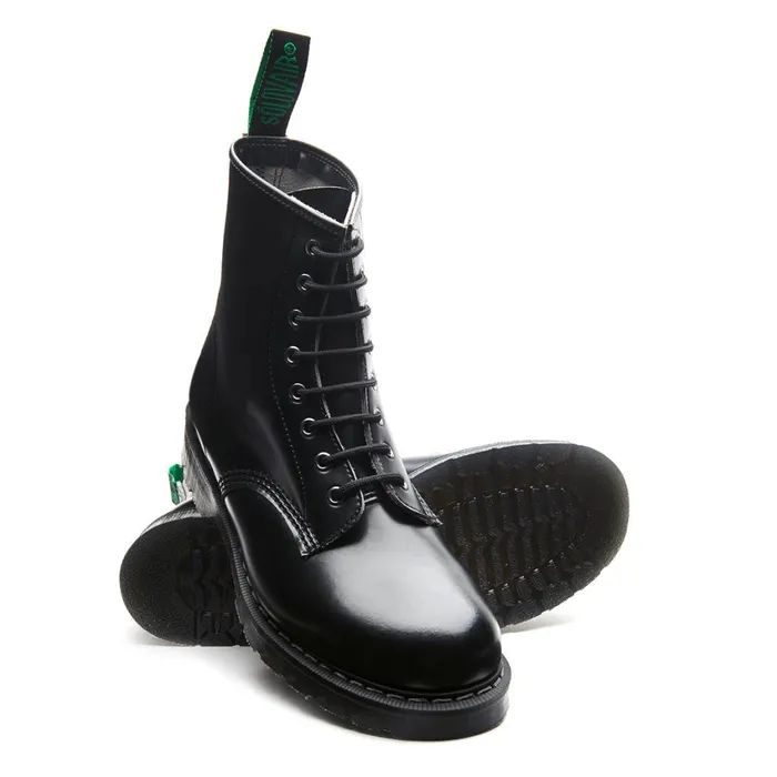 Men Solovair Vegan Boots Black Vegan HiShine 8 Eye Derby Boot