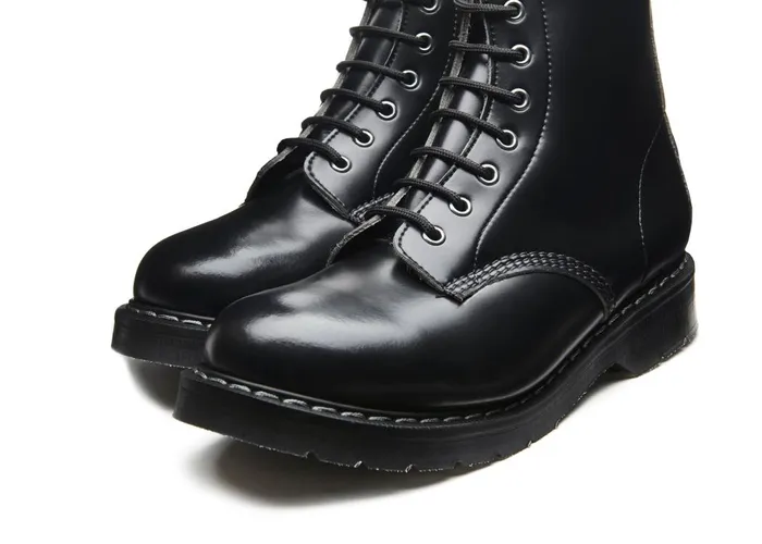 Men Solovair Vegan Boots Black Vegan HiShine 8 Eye Derby Boot
