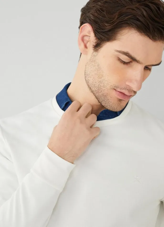 Men Sweatshirts Hackett London Classic Fit Crew Neck Sweatshirt Off White