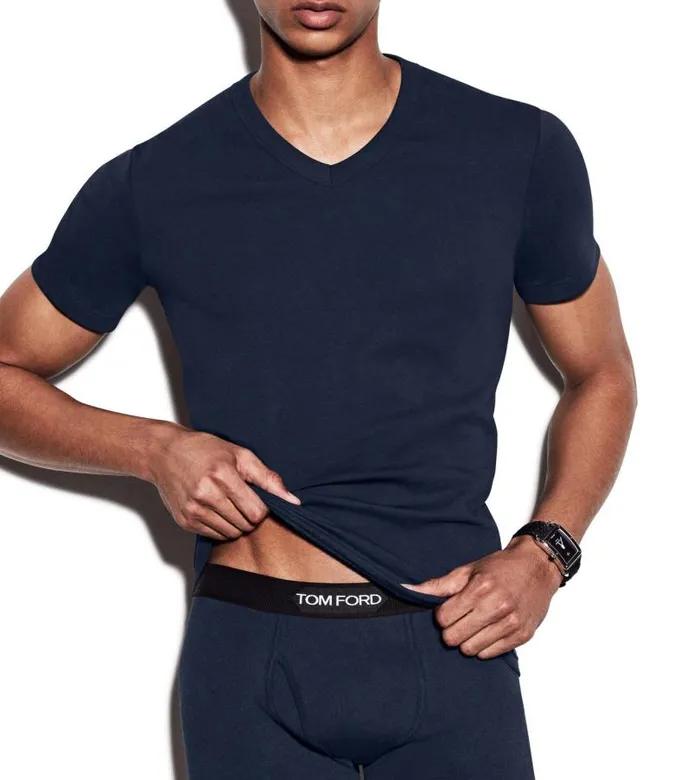 Men TSHIRTS Tom Ford Cotton VNeck TShirt Navy
