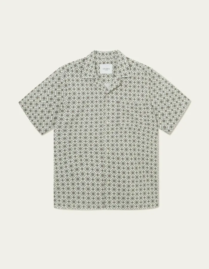 Men Tapestry SS Shirt 8211 IvoryLight Jade Green Les Deux ShirtsOvershirts