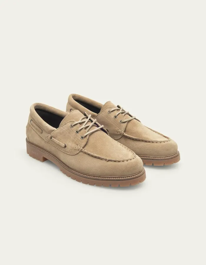 Men Taylor Suede Boat Shoe 8211 Light Sand Les Deux Shoes