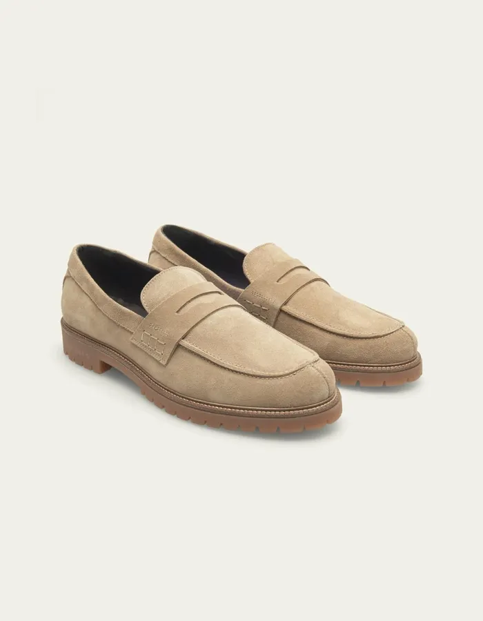 Men Taylor Suede Penny Loafer 8211 Light Sand Les Deux Shoes
