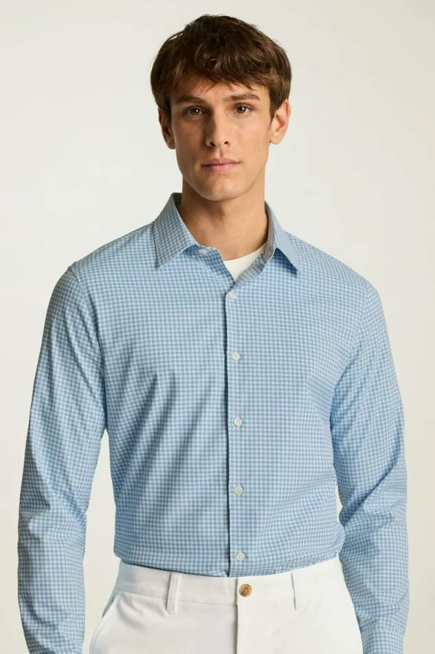 Men Tech Button Down Shirt Blue Raleigh Gingham Bonobos Casual Shirts