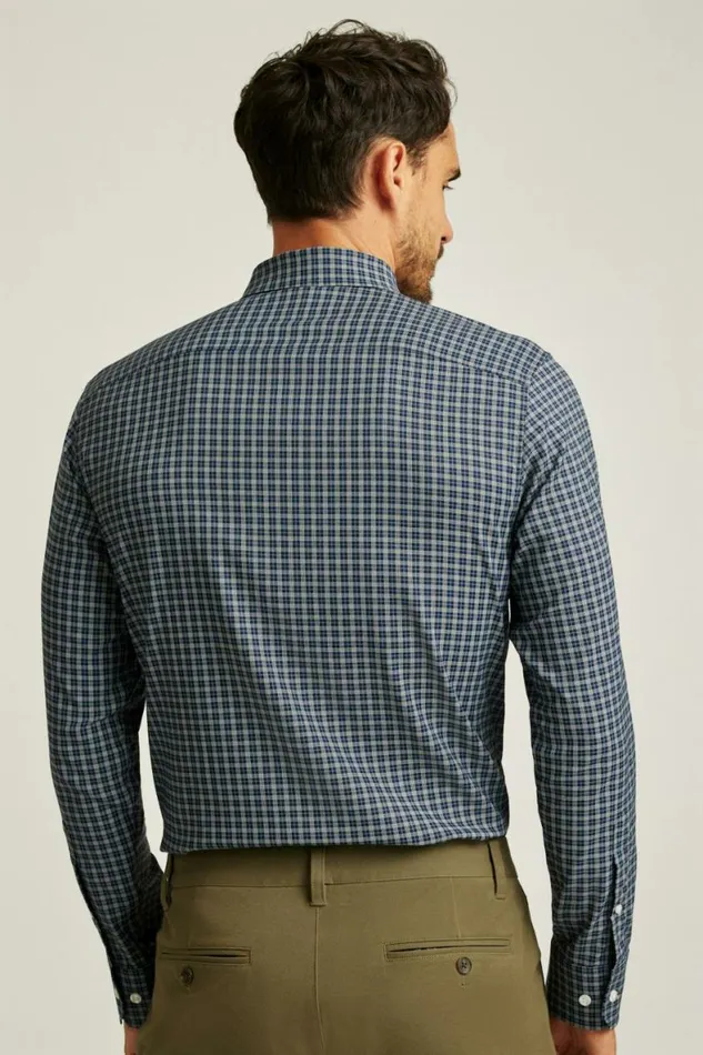 Men Tech Button Down Shirt Dark Navy Plaid Bonobos Business Casual Shirts