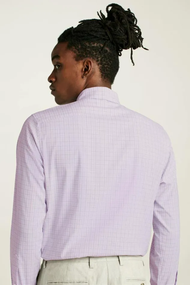 Men Tech Button Down Shirt Lilac Pascal Plaid Bonobos Business Casual Shirts