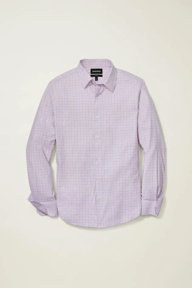 Men Tech Button Down Shirt Lilac Pascal Plaid Bonobos Business Casual Shirts
