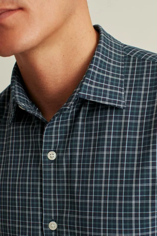 Men Tech Button Down Shirt Navy Budd Lake Plaid Bonobos Business Casual Shirts