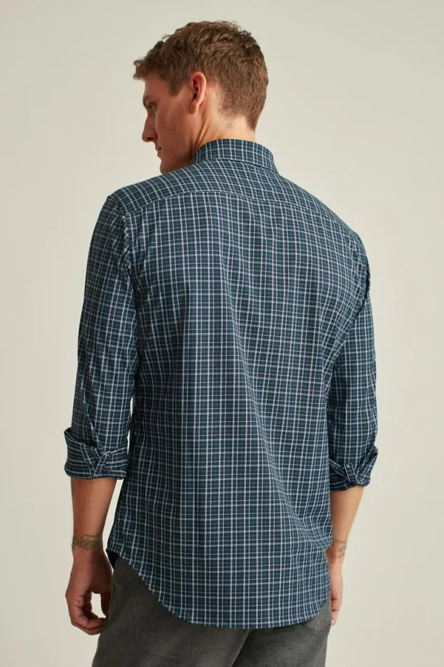 Men Tech Button Down Shirt Navy Budd Lake Plaid Bonobos Business Casual Shirts