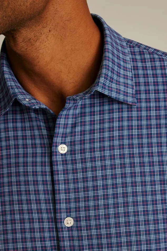 Men Tech Button Down Shirt Navy Greenland Plaid Bonobos Business Casual Shirts