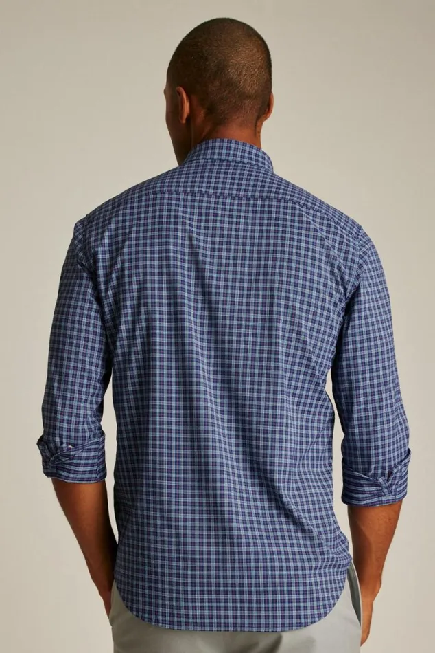 Men Tech Button Down Shirt Navy Greenland Plaid Bonobos Business Casual Shirts