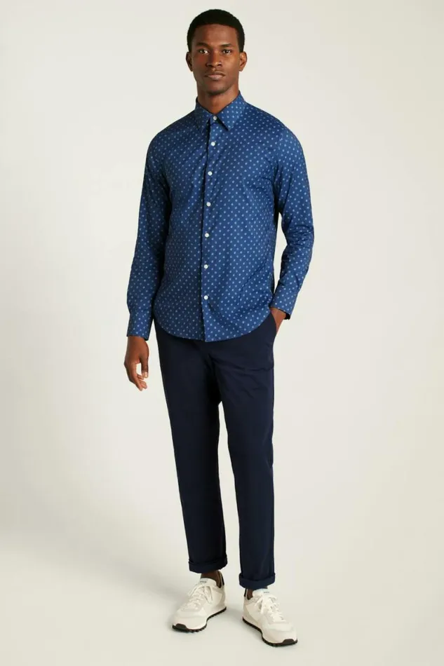 Men Tech Button Down Shirt Navy Matson Floral Bonobos Business Casual Shirts