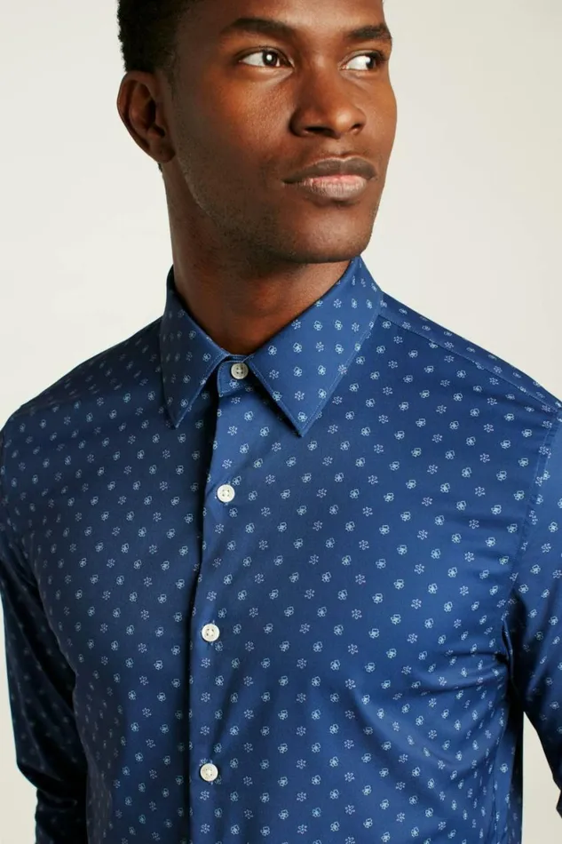 Men Tech Button Down Shirt Navy Matson Floral Bonobos Business Casual Shirts