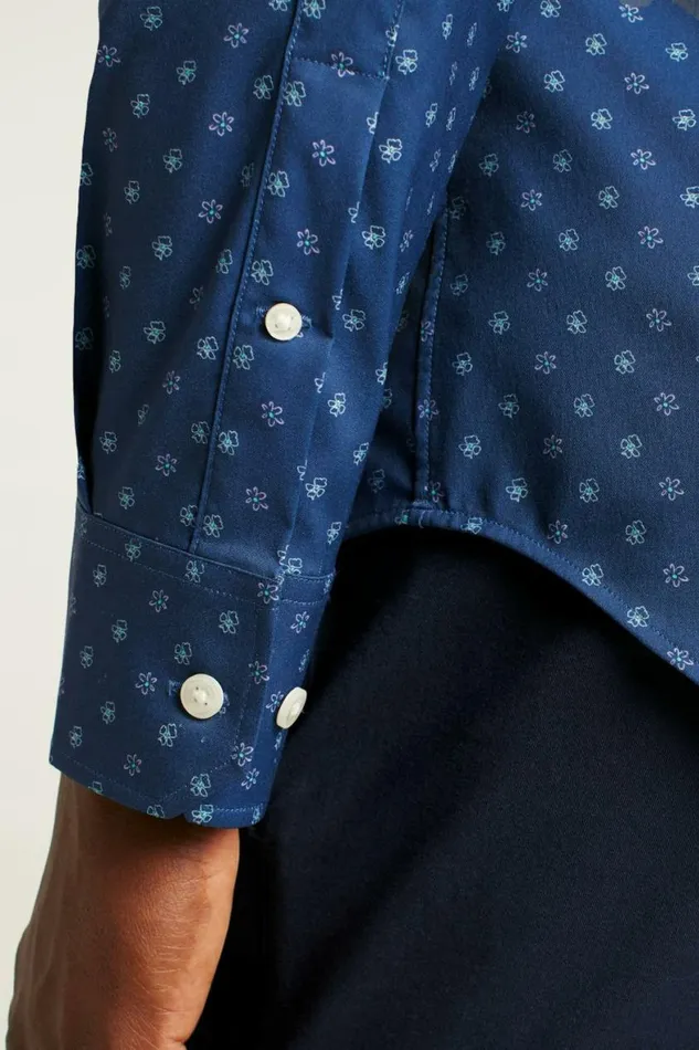 Men Tech Button Down Shirt Navy Matson Floral Bonobos Business Casual Shirts