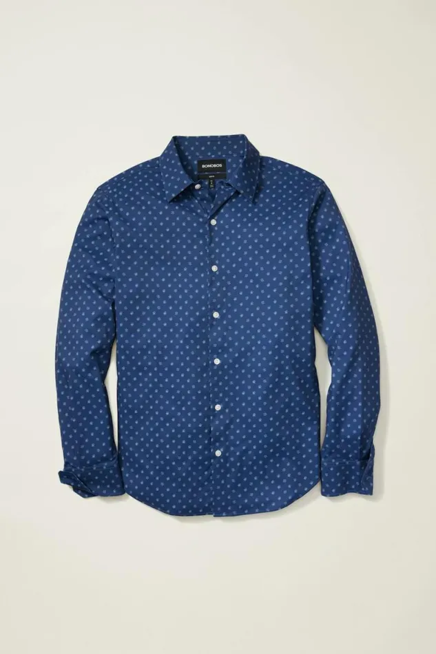 Men Tech Button Down Shirt Navy Matson Floral Bonobos Business Casual Shirts