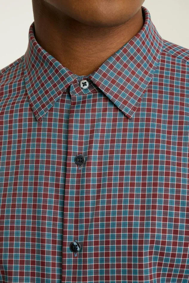 Men Tech Button Down Shirt Red Blue Ingram Plaid Bonobos Casual Shirts