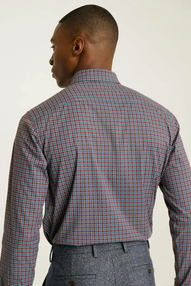 Men Tech Button Down Shirt Red Blue Ingram Plaid Bonobos Casual Shirts
