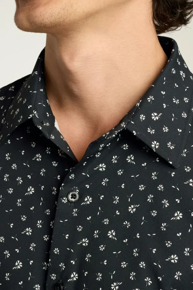 Men Tech Short Sleeve Shirt Black Sea Floral Bonobos Short Sleeve Shirts