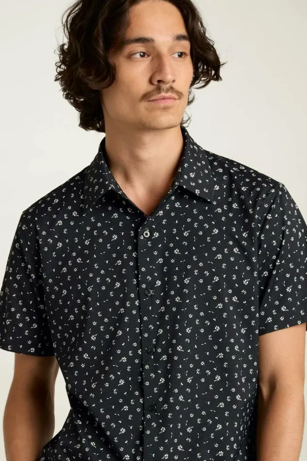 Men Tech Short Sleeve Shirt Black Sea Floral Bonobos Short Sleeve Shirts