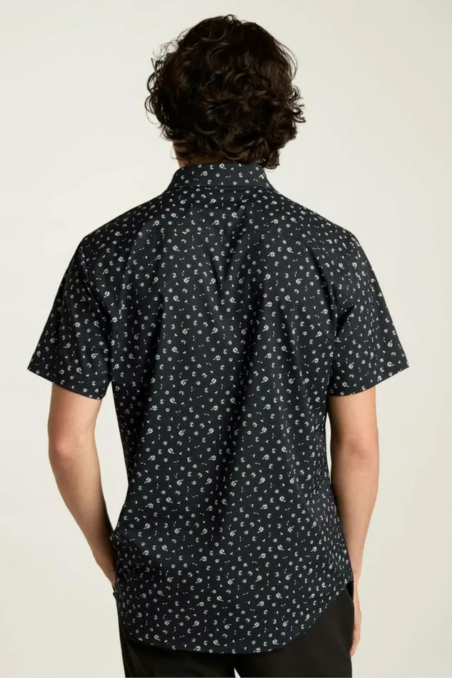 Men Tech Short Sleeve Shirt Black Sea Floral Bonobos Short Sleeve Shirts