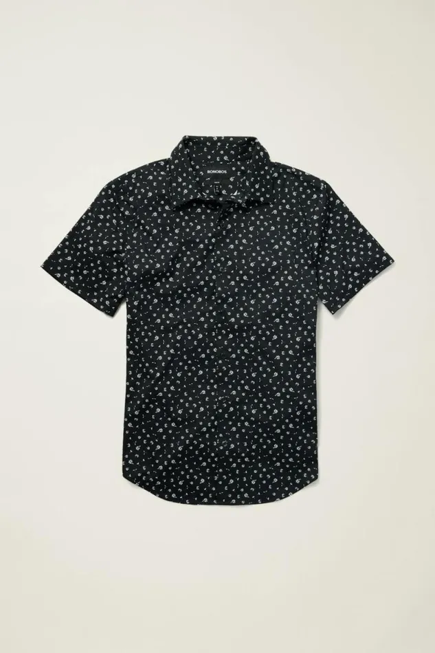 Men Tech Short Sleeve Shirt Black Sea Floral Bonobos Short Sleeve Shirts