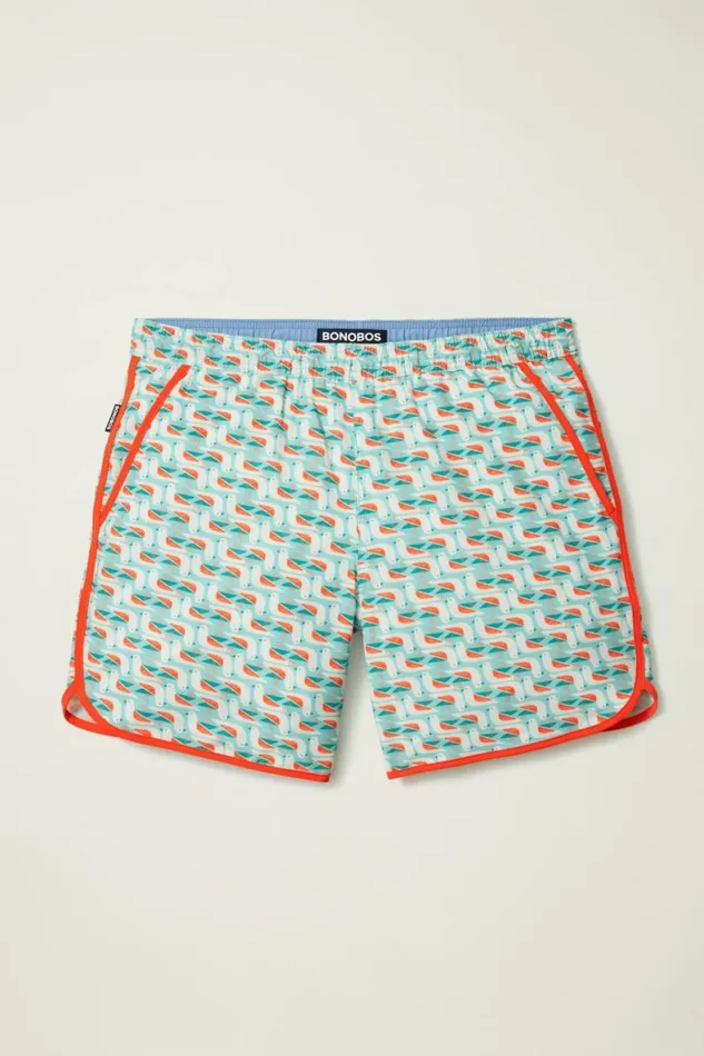 Men Throwback Swim Trunks Aqua Vertical Birdicals Bonobos Swim Trunks