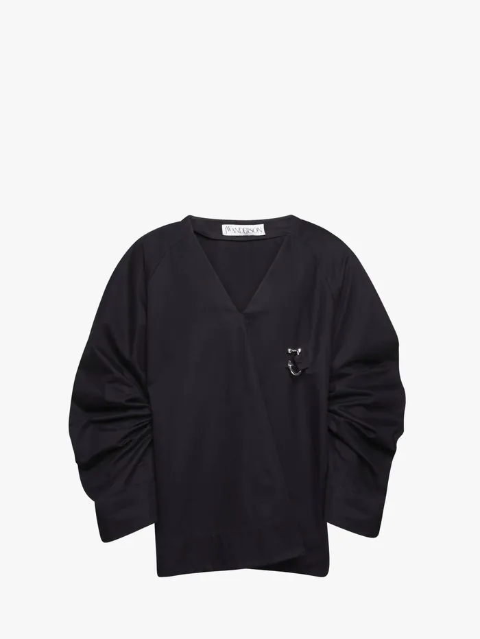 Men Tops and Shirts JW Anderson OVERSIZED VNECK GATHERED SLEEVE TOP Navy