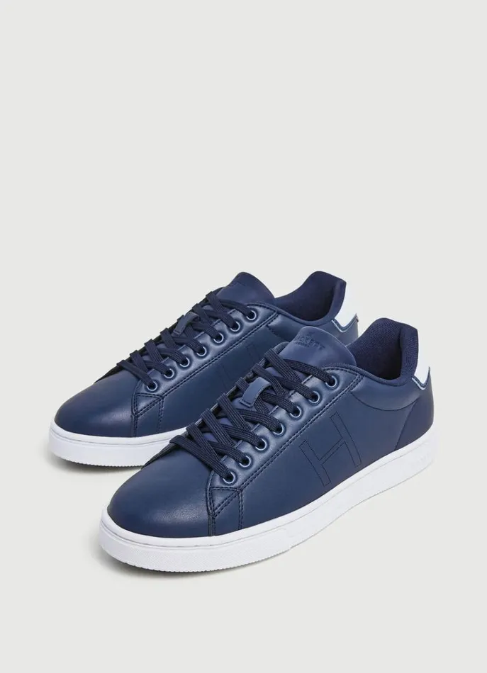 Men Trainers Hackett London TwoTone Leather Trainers Navy