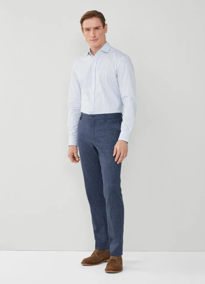 Men Trousers and Chinos Hackett London Slim Fit Wool And Silk Herringbon Chinos Avio