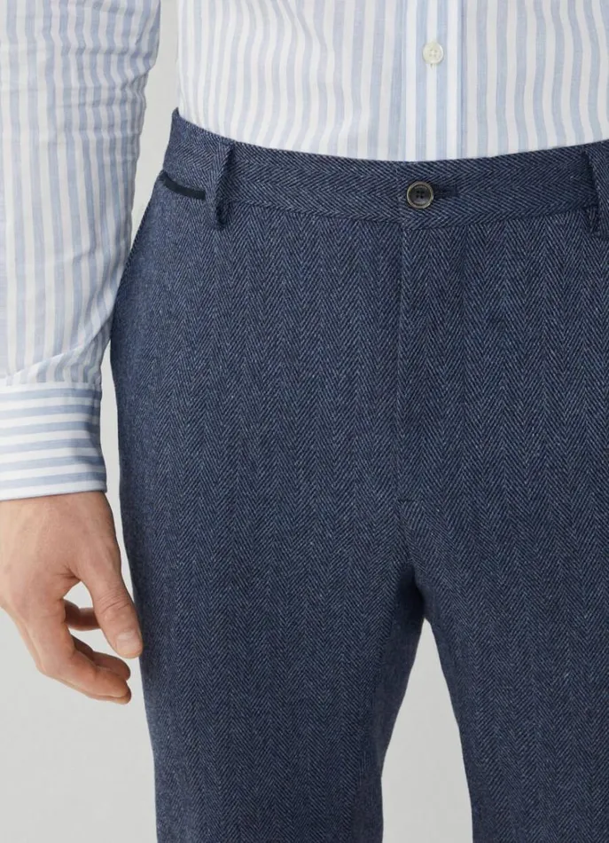 Men Trousers and Chinos Hackett London Slim Fit Wool And Silk Herringbon Chinos Avio