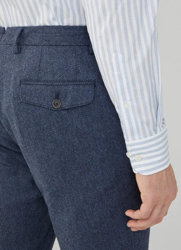 Men Trousers and Chinos Hackett London Slim Fit Wool And Silk Herringbon Chinos Avio