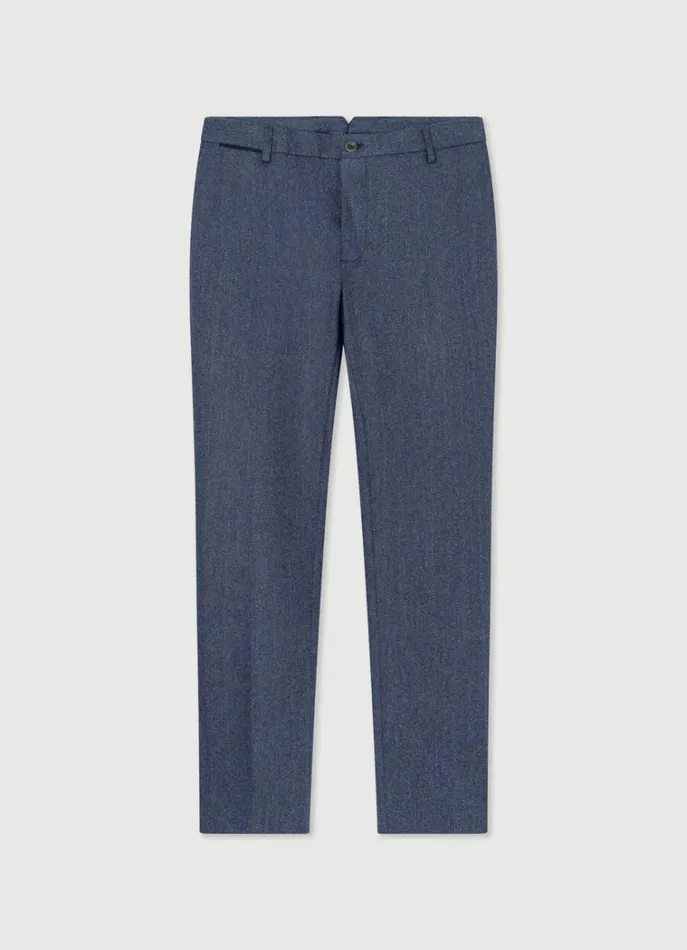 Men Trousers and Chinos Hackett London Slim Fit Wool And Silk Herringbon Chinos Avio