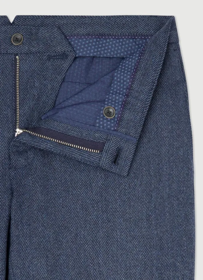 Men Trousers and Chinos Hackett London Slim Fit Wool And Silk Herringbon Chinos Avio