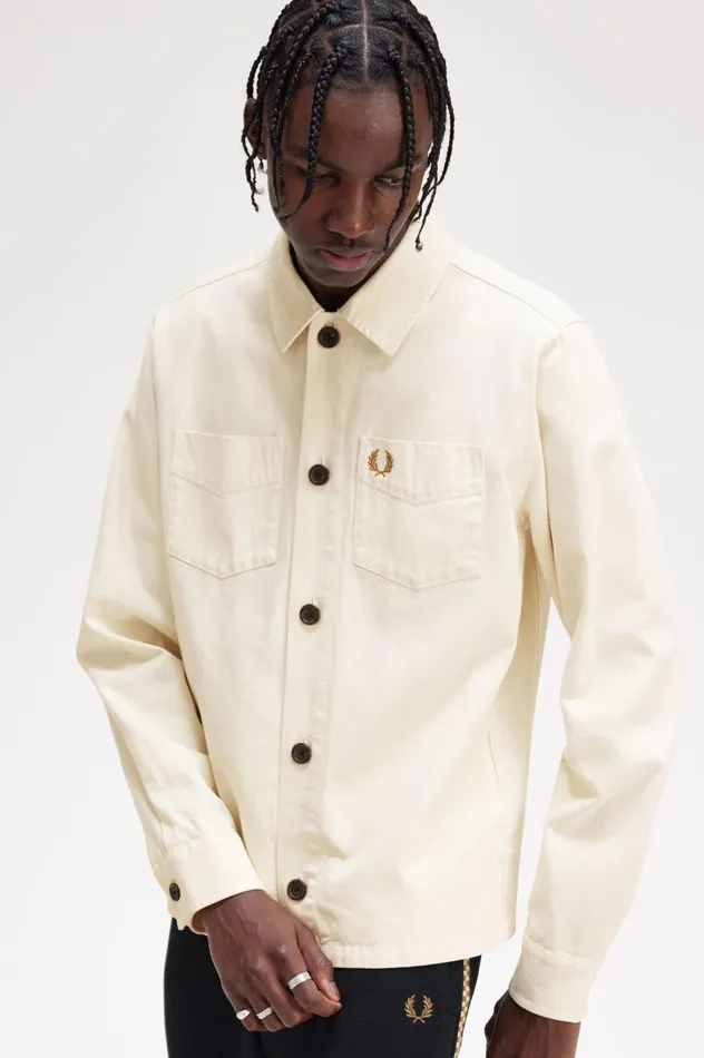 Men Twill Overshirt Ecru Fred Perry Overshirts